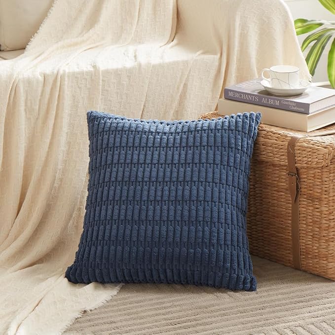 Fancy Homi 4 Packs Decorative Throw Pillow Covers for Living Room Couch Bed, Modern Farmhouse Boho Home Décor Accent Cushion Case, 18" x 18", Dusty Blue