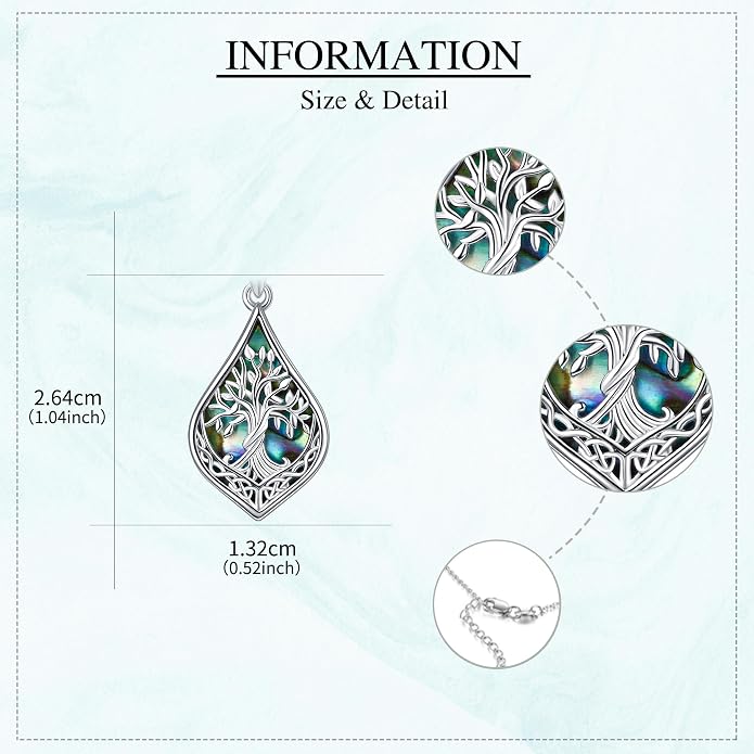 ONEFINITY Celtic Tree of Life Necklace 925 Sterling Silver Celtic Knot Abalone Shell Pendant Necklace Tree of Life Nature Jewelry Gift for Women