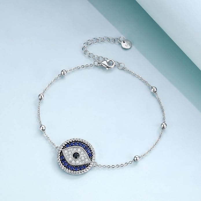 Blue Evil Eye Anklet Greek Evil Eye Anklet Bracelet Adjustable Ojo Turco Kabbalah Amulet Nazar Layered Silver Ankle Bracelets Protection Jewelry Amulet Gift for Wife Mother Sister Birthday