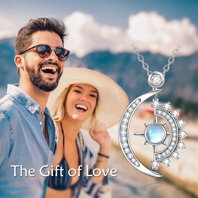 LUHE Moonstone Necklace 925 Sterling Silver Pendant Necklace Celtic Cross/Moon/Feather/Crescent/Black Cat Moonstone Jewelry Gifts for Women Men Friend
