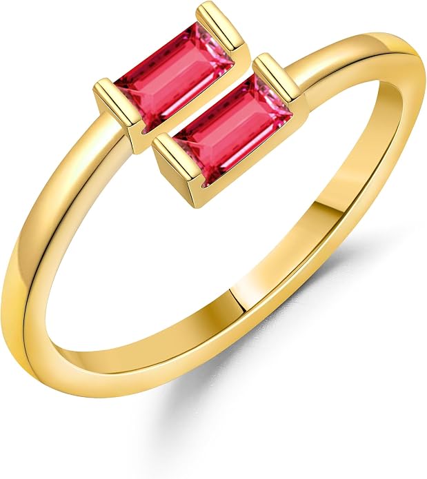JSJOY Birthstone Rings for Women Dainty Emerald Blue Ring Birthday Gifts for Mom Her Gemstones CZ Ring for Teens Gold Rings That Don't Tarnish Adjustable Ring Jewelry Gifts