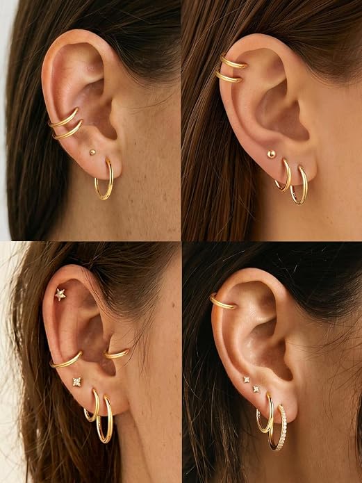 Silvora 14K Gold Plated Huggie Hoop Earrings for Women, Small Sterling Silver Hoops, Hypoallergenic Cartilage Earrings for Sensitive Ears 8/10/12/14/16/18/20MM