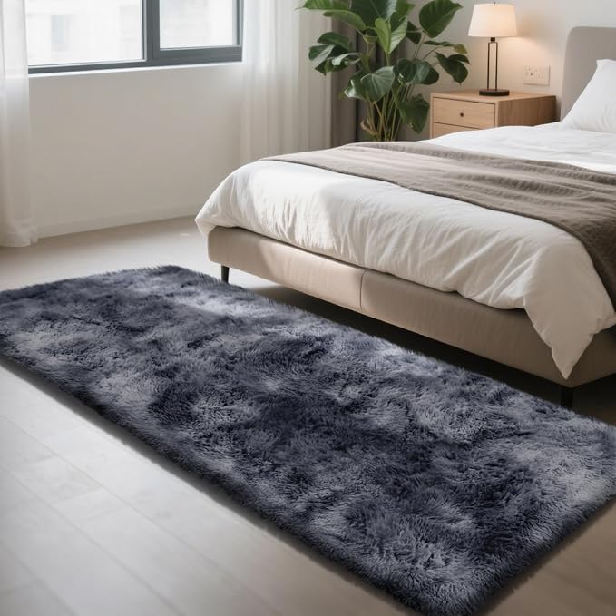 Soft Runner Rugs for Bedroom, Mottling Dark Grey 3x7 Area Rugs Fluffy Rug Shag Rug Carpet, Bedside Rug for Living Room Bedroom Room Home Decor