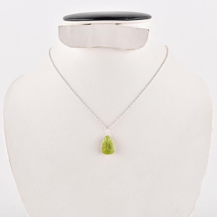 Raw Gemstone Dainty Pendant Necklace for Women, Natural Birthstone Handmade Jewelry, Healing Chakra Crystal, Silver Plated Chain 18" Birthday Gift for Her