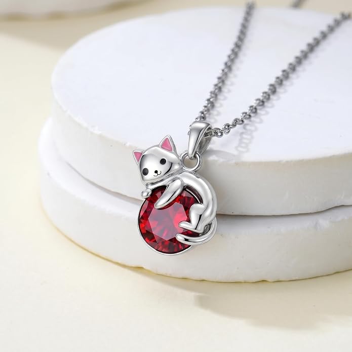 PELOVNY Teddy Bear Necklace for Women 925 Sterling Silver Bear/Highland Cow/Fox/Cat/Axolotl Birthstone Necklace Christmas Birthday Jewelry Gifts for Mom Daughter Wife Sister