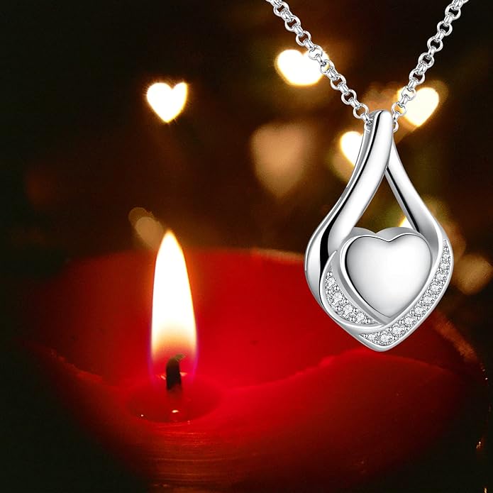Cremation Jewelry 925 Sterling Silver Teardrop Urn Necklace for Ashes Heart Shape Memorial Keepsake Pendant for Human Ashes for Women Gift