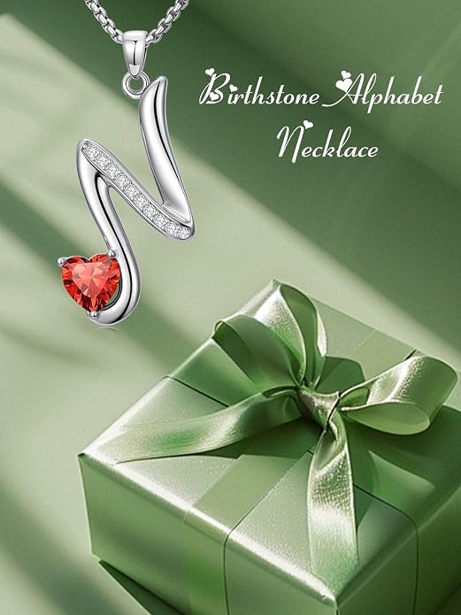 Birthday Gifts for Women Alphabet A to Z Initial Birthstone Pendant Necklaces for Women - 18k White Gold Plated Personalized Name Jewelry Anniversary Graduation Gifts for Wife Her Daughter Girlfriend(with Gift Box)