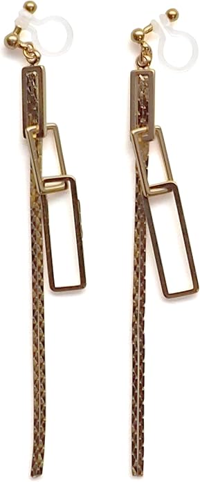 Comfortable Stick Invisible Clip On Earrings Gold Dangle Long Waved Threader Bar Clip-On Non Pierced Earrings Silver For Women,…