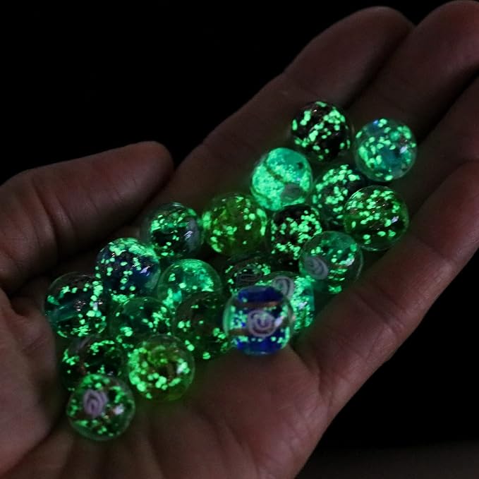 Artsy Crafts 20 Pcs Assorted Glow in The Dark Firefly Beads 12mm European Lampwork Luminous Glass Beads for Jewelry Making Charm Bracelet Necklace Earrings Crafts (Blue Series 20pcs)