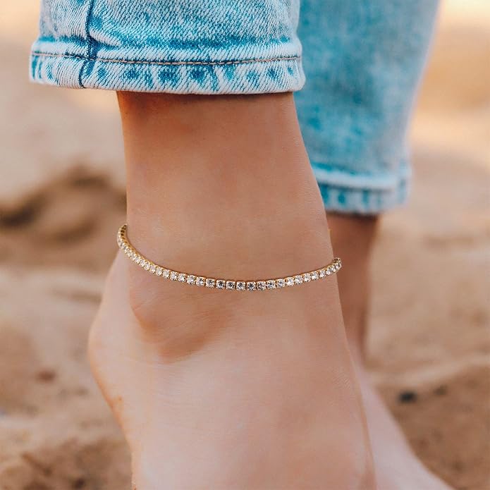 MEVECCO Anklet for Women Gold Chain 14K Gold Plated Dainty Boho Beach Summer Simple Foot Jewelry Ankle Bracelet