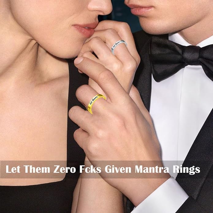 Let Them Zero Fcks Given Mantra Rings, Let Them Self Worth Inspirational Rings Stainless Steel Engraving Stackable Band Ring Personality Friendship Gifts Jewelry for Women Best Friends