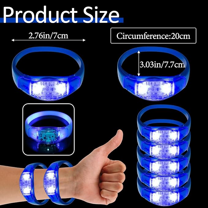 24 Pcs LED Glow Bracelets Sound Activated Led Flashing Bracelet Music Control Light Up Bracelets,Glow in The Dark Party Supplies For Birthday Carnival Concerts Night Events Christmas Gift (blue)