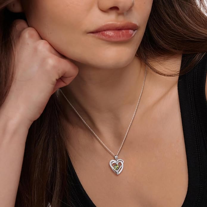Anniversary Charm Necklace, Sterling Silver 14K Gold Plated Chain with Interlocking Heart Pendant Elegant Birthstone Necklaces for Women, Length 18"