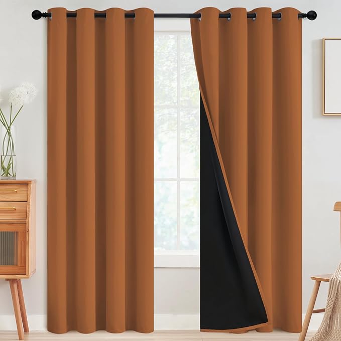 SimpleHome Orange 100% Blackout Curtains Room Darkening Living Room 84 Inch | Curtains for Bedroom,Thermal Insulated Grommet Window Drapes,Curtains for Living Room with Black Back,52 x 84 Inch,2 Panels