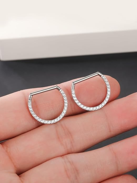 Oveta Titanium D Shaped Nipple Rings 14G for Nipple Piercing Jewelry Higned Segment Clicker Ring Hoops 11mm 12mm 14mm for Women Men, Silver Gold Black, 2PCS