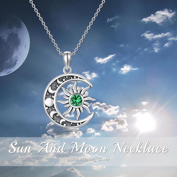 Sun and Moon Necklace 925 Sterling Silver Sun Moon Pendant Gemstone Jewelry Gifts for Women