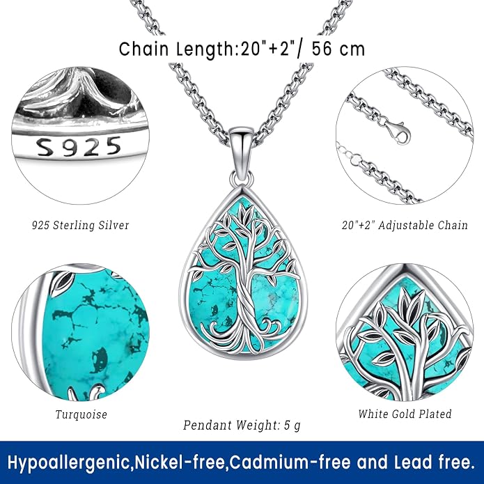 Turquoise Jewelry for Women Men 925 Sterling Silver Pendant Urn Necklaces for Ashes Picture Locket Necklace Thor Hammer Yggdrasil Virgen De Guadalupe St Michael Christopher Judas Witches Knot Necklace