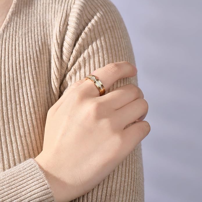 NOKMIT 5mm 14K Gold Filled Rings for Women Girls Dainty Thick Wedding Band Couple Anniversary Engagement Thumb Ring Gifts High Polished Plain Flat Cigar Band Tarnish Resistant Comfort Fit Size 4 to 11