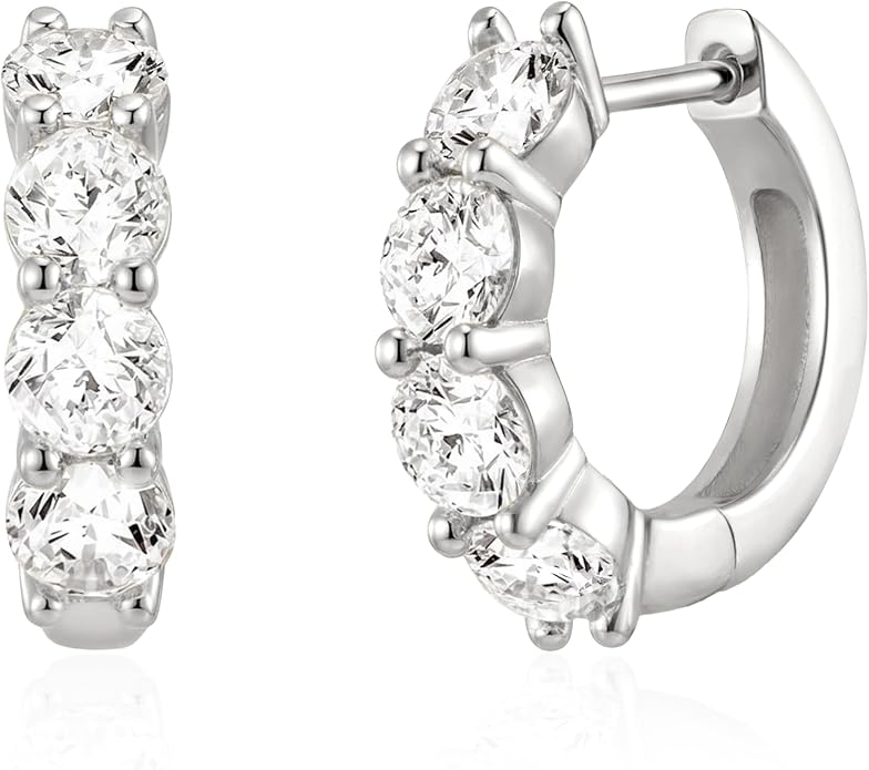 ASHINE 14K Gold Plated 925 Sterling Silver Post Pave Cubic Zirconia Hoop Cuff Huggie Earrings Jewelry for Women Girls