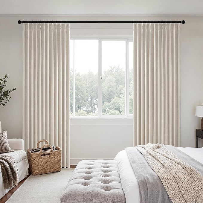 MIULEE Beige Pinch Pleated 100% Blackout Linen Curtains 108 Inch Long 2 Panels Set, Black Out Memory Trained Pleat Curtains Light Blocking Room Darkening Drapes for Bedroom Living Room Window