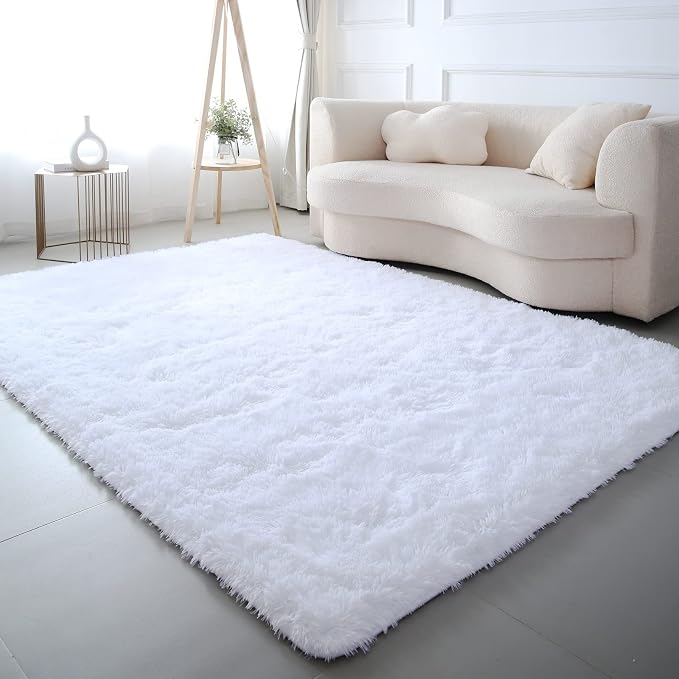 White Shag Area Rug 6x9 Living Room - Ultra Soft Fluffy Carpet Home Decor | Versatile Decor: Perfect for living room - bedrooms Bright white complements any furniture style effortlessly