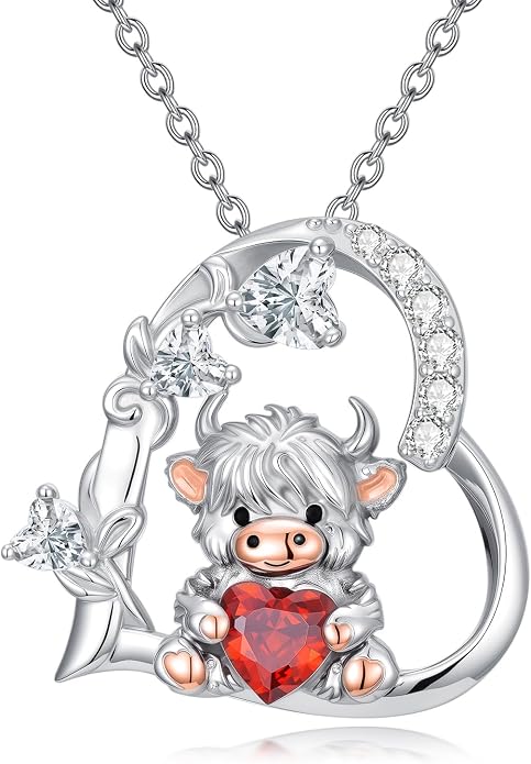 PELOVNY Teddy Bear Necklace for Women 925 Sterling Silver Bear/Highland Cow/Fox/Cat/Axolotl Birthstone Necklace Christmas Birthday Jewelry Gifts for Mom Daughter Wife Sister
