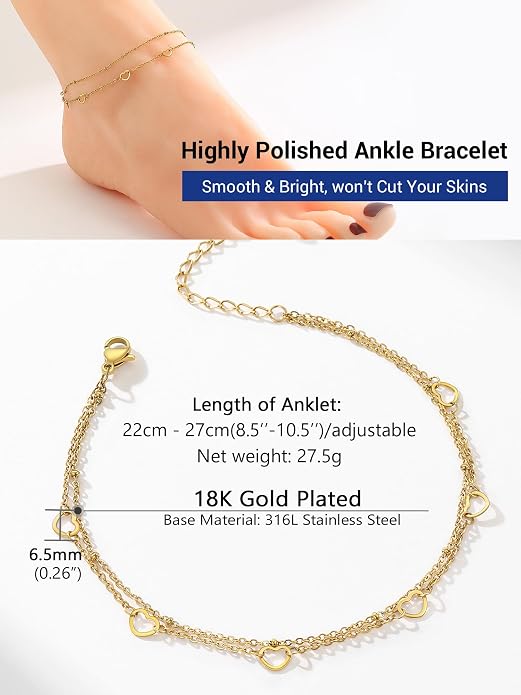 PROSTEEL Gold/Silver Anklets for Women Waterproof, 14K Gold Plated Ankle Bracelet Non Tarnish, Jewelry Gifts Adjustable