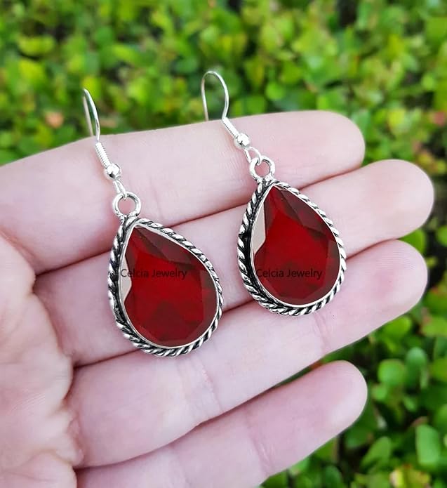 Pure 925 Sterling Silver Dangle Drop Earrings for Women, Pear Gemstone Handcrafted Earrings for Women & Girl ('Amethyst)