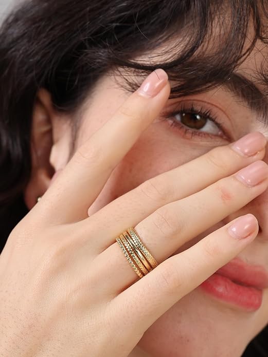 14K Gold Filled Rings for Women, Dainty Stacking Rings for Women, Thin Gold Band Ring Plain Statement Ring Comfort Fit Size 6-10