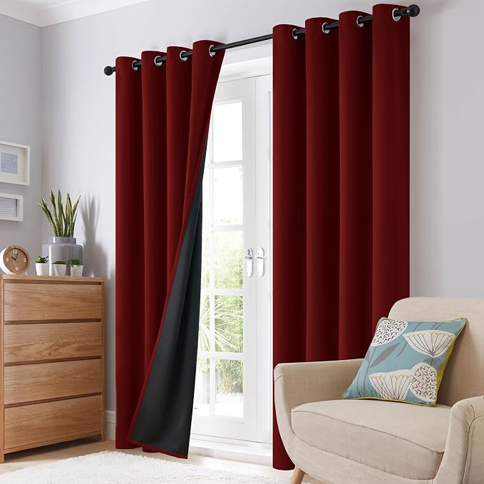 SimpleHome Burgundy Red 100% Blackout Curtains Room Darken Living Room 72 | Curtains for Bedroom,Thermal Insulated Grommet Window Drapes,Curtains for Living Room with Black Back,38 x 72 Inch,2 Panels