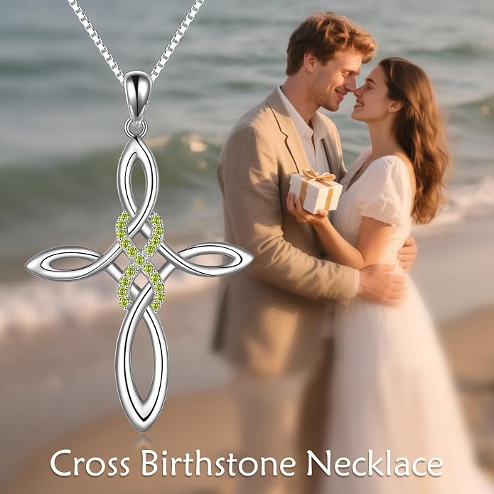 LUHE Celtic Knot Cross Necklace Sterling Silver Birthstone Polished Religious Infinity Celtics Jewelry Gifts for Women