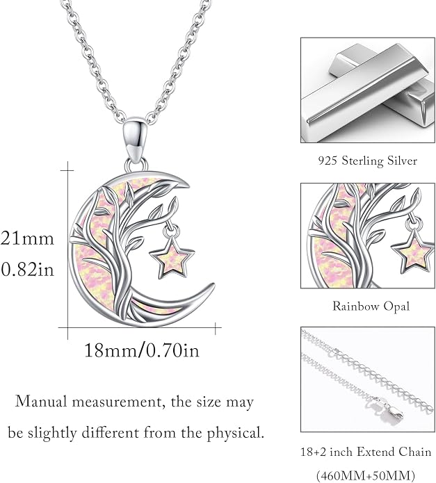 Christmas Gifts Tree of Life/Celtic/Moon Necklace 925 Sterling Silver Moon Pendant Abalone/Opal jewelry for Women Sister Christmas Gifts