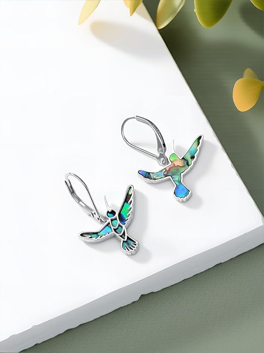Hummingbird Earrings 925 Sterling Silver Abalone Shell Bird Dangle Earrings Hummingbird Jewelry Gifts for Women