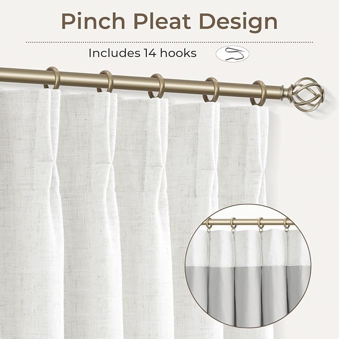 CAPALOCA Pinch Pleated Curtains Blackout, Linen Blackout Curtains 96 inches Long for Bedroom, Thermal Insulated Pinch Pleated Drapes for Living Room, 60" W x 96" L (Pack of 1),Neutral White