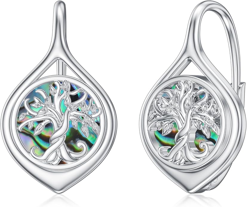 WINNICACA Leverback Earrings for Women 925 Sterling Silver Tree of Life Earrings Dangle Drop Turquoise Moonstone Moss Agate Heart Jewelry Gifts for Women Her Wife Anniversary Birthday Gifts