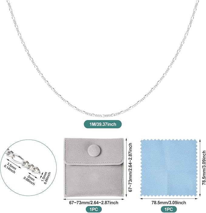 3.28 Feet Figaro Chains S925 Sterling Silver Chain for Jewelry Making, 3.5x1.5mm Figaro Links Permanent Bracelet Kit for Women Men Necklace Making