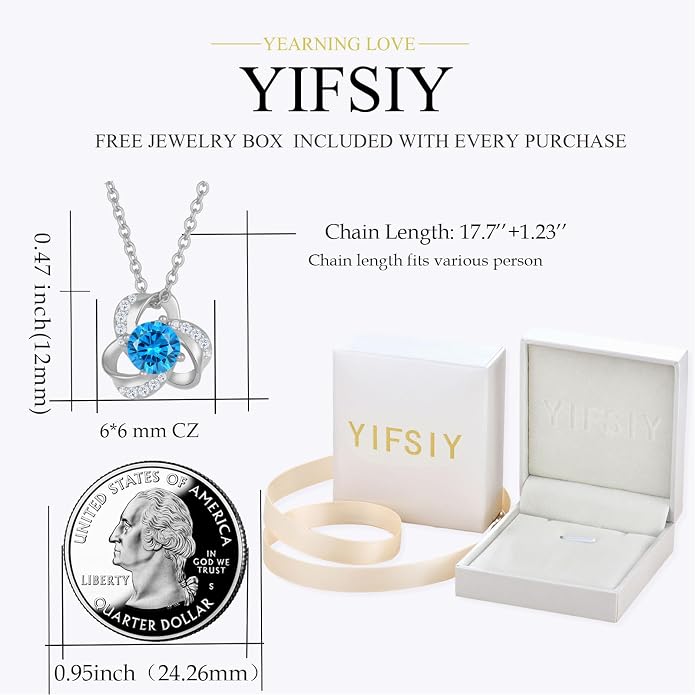 18K Gold Plated Love Knot Necklace for Women, 925 Sterling Silver Round cut Birthstone Pendant Necklace With Chain Lucky Flower Jewelry Gift