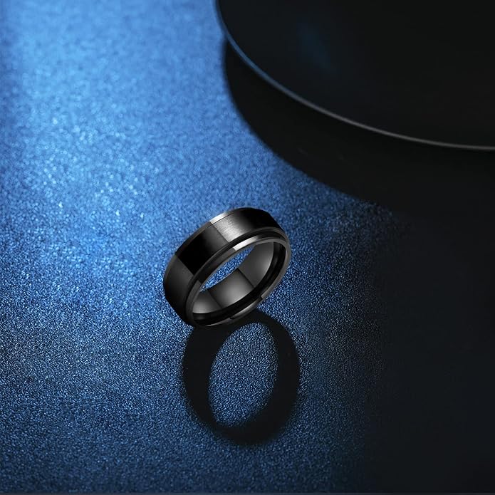 LAOYOU Fidget Anxiety Ring for Men | 8mm Spinner Band for Calming, Worry, Stress Relief & Mindfulness | Hypoallergenic Stainless Steel Comfort Fit Non Tarnish