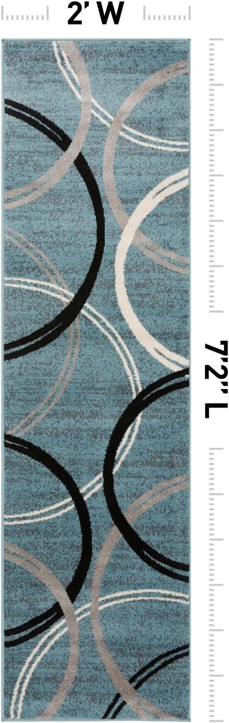 Rugshop Wavy Circles Modern Non-Shedding Runner Rug Blue 2' x 7'2"