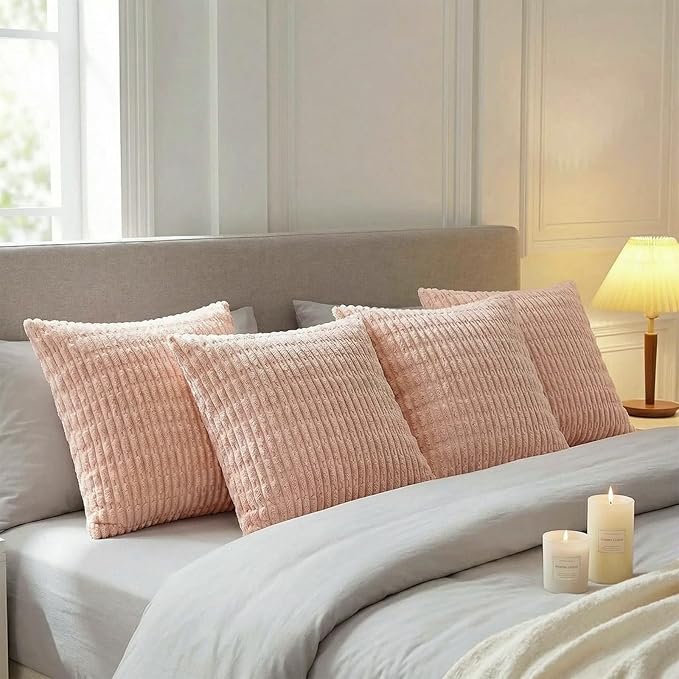 Fancy Homi 4 Packs Decorative Throw Pillow Covers for Living Room Couch Bed, Modern Farmhouse Boho Home Décor Accent Cushion Case, 26" x 26", Blush Pink