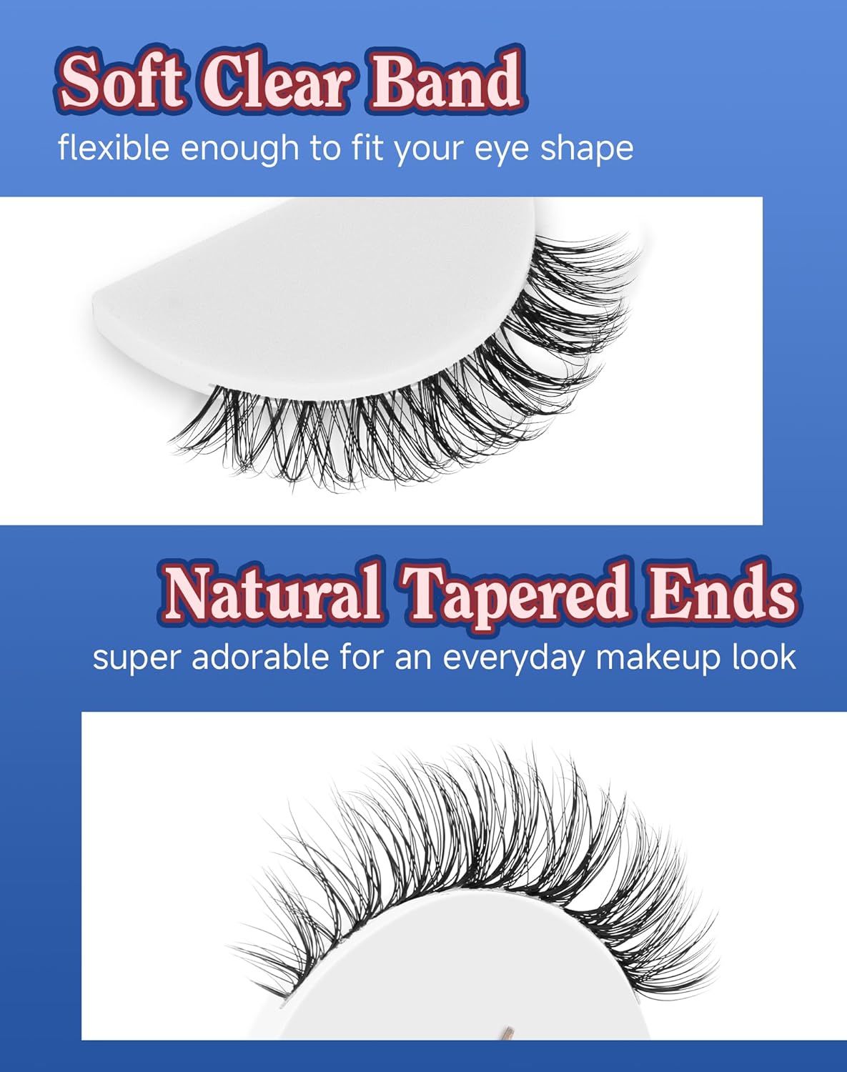 Lashes Short Natural Everyday Wispy Eyelashes Clear Band Flared Strip Eyelash Soft Lash Fluffy Pack 7 Pairs SF-09