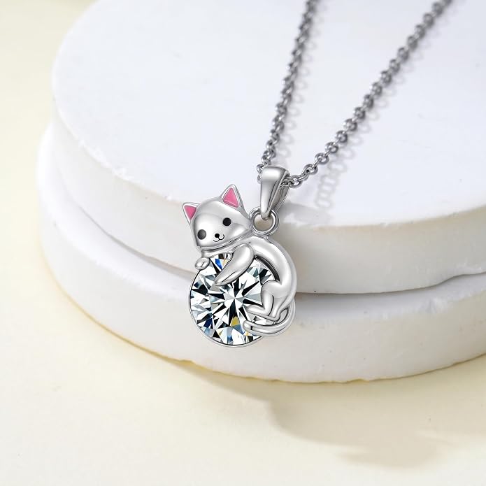 PELOVNY Teddy Bear Necklace for Women 925 Sterling Silver Bear/Highland Cow/Fox/Cat/Axolotl Birthstone Necklace Christmas Birthday Jewelry Gifts for Mom Daughter Wife Sister