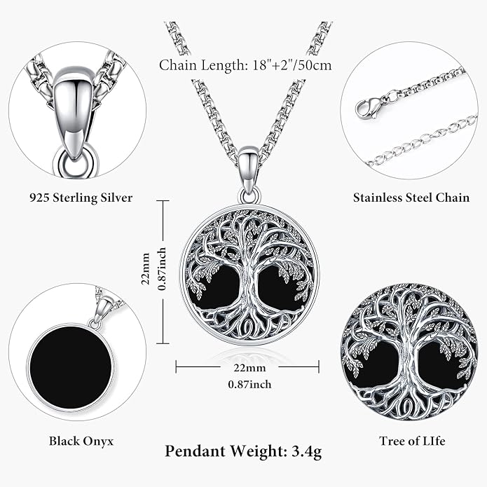 Odinstone Tree of Life Necklace, Sterling Silver Pendant for Women Family Tree Necklaces Jewelry for Mom/Wife/Grandma(With Fine Gift Box)
