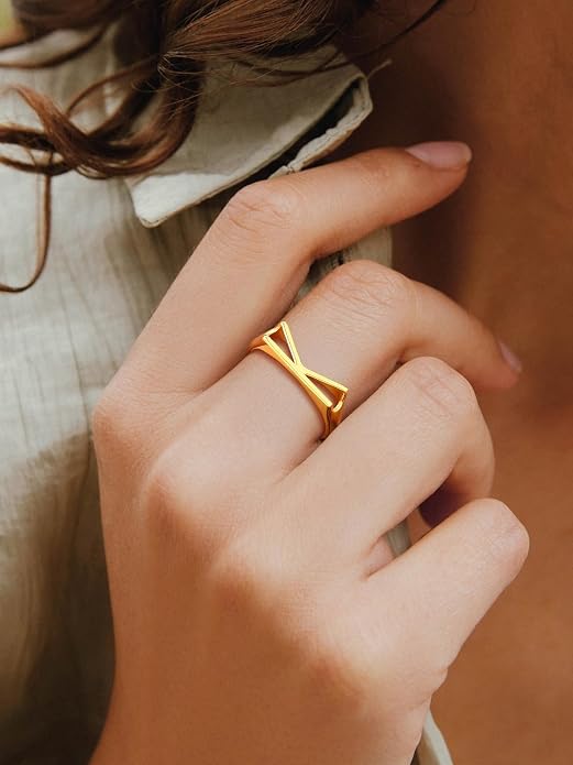 SILVERCUTE 925 Sterling Silver Initial Rings for Women,Adjustable Capital Letter Ring Hypoallergenic,Minimalist 925 Silver Rings for Mother Daughter