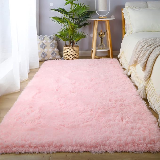 CAIYUECS Pink Area Rug for Bedroom 6x9 - Fluffy Soft Rugs for Girls Room | Cotton-Candy Soft - Dense Microfiber Pile Kids Love To Roll And Play On - Perfect For Bare Feet And All-Day Floor Play