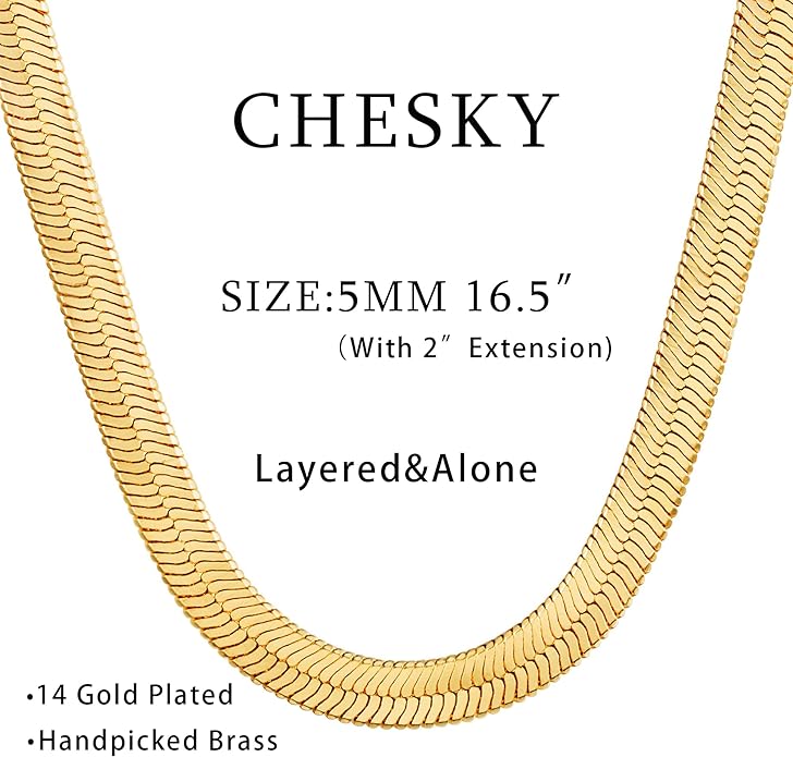 CHESKY Gold Necklace for Women-14K Plated/S925 sterling silver Snake Chain Necklace Dainty Simple Chunky Herringbone Necklace Gold Choker Necklaces Jewelry for Women Mothers Day Gifts for Mom
