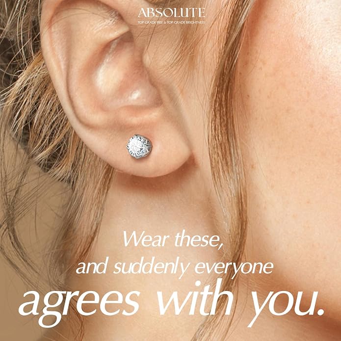 Moissanite Earrings, Hypoallergenic Flat Back Earrings for Women Men, Screw On Studs 925 Sterling Sliver Cartilage Earring for Sensitive Ears 4mm Short Post