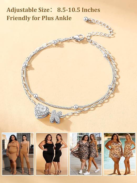 Bestyle Initial Anklet Bracelets for Women Waterproof Non Tarnish 14K Gold/White Gold Plated CZ Anklets for Women Dainty Layered Letter Heart Ankle Bracelets Adjustable Foot Chain Anklet