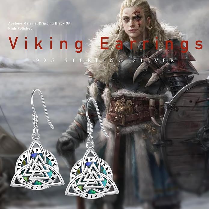 CUOKA MIRACLE Viking Earrings for Women 925 Sterling Silver Abalone Shell Dangling Earrings Abalone Shell Viking Earring for Women Mom on Birthday Mother's Day Anniversary Christmas
