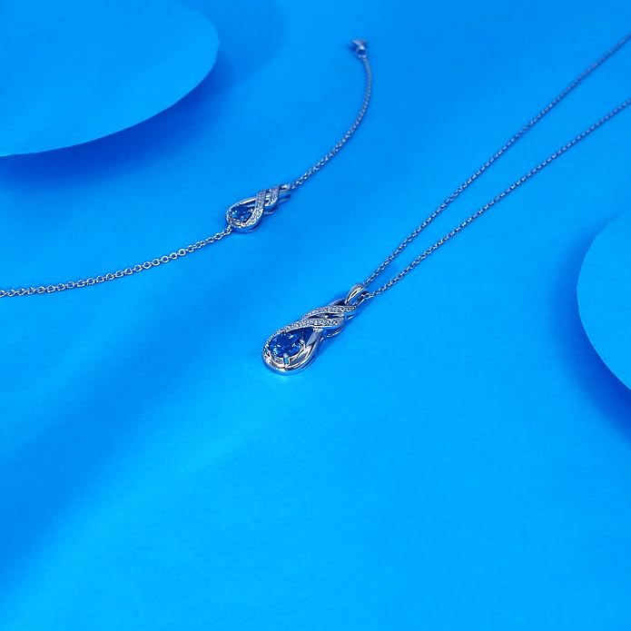 Birthstone Necklaces for Women 925 Sterling Silver Infinity Pendant Created Gemstone Jewelry for Her, 16"+2"
